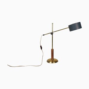 Lampe de Bureau Mid-Century Moderne en Laiton et Noyer attribuée à Einar Bäckström, Suède, 1950s