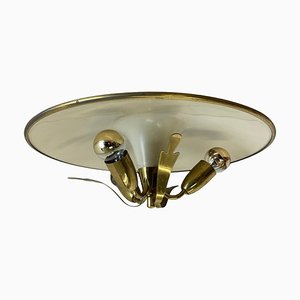Round Brass Ceiling Light Flushmountby Gio Ponti, Italy 1950s
