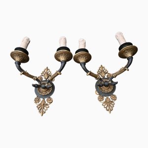 Empire Sconces in Gilt and Patinated Bronze, Set of 2