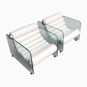 Set of Leather and Glass Hyaline Armchairs by Fabio Lenci for Stendig, Italy, 1960s