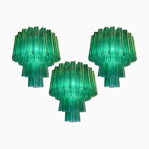Trio Italian Emerald Glass Chandeliers by Valentina Planta, Murano, Set of 3