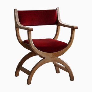 Mid-Century Armchair in Oak & Velvet Model Kurul attributed to Henning Kjærnulf, 1960s