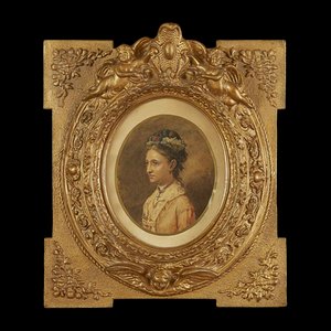 Albert Schickedanz, Portrait of Lady, 1800s, Watercolor on Cardboard, Framed