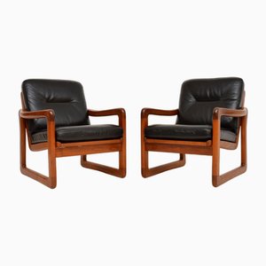 Dänische Vintage Teak & Leder Sessel, 1970er, 2er Set