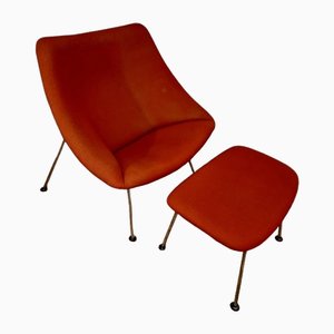 Mid-Century Armchair with Footrest Model Oyster by Pierre Paulin for Artifort, Set of 2