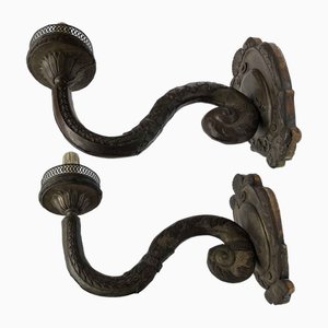Italian Wall Lights with Curved Arms in Silver and Silver Copper, 1700s, Set of 2