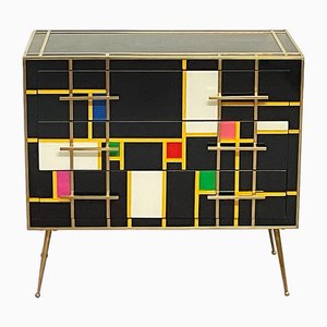 Sideboard with Three Drawers in Black Glass, 1990s