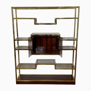Goldenes Messing & Makassar Bücherregal mit Vitrine, 1990er