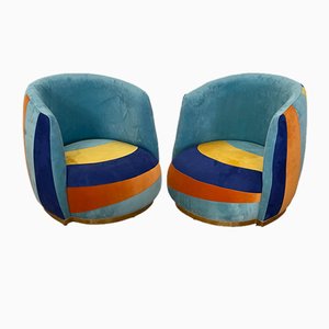 Small Cockpit Armchairs in Smooth Velvet Four Colours, 1980s, Set of 2
