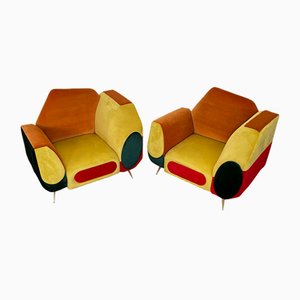 Asymmetrical Armchairs in Multicolored Fabric, 1990s, Set of 2