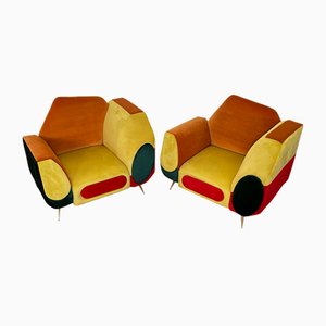 Set of Asymmetrical Armchairs in Multicolored Fabric, 1990s