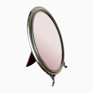 Espejo de mesa italiano ovalado de plata 800, años 60