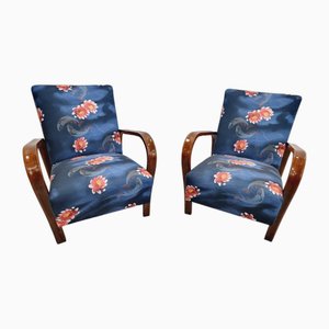 Set of Art Deco Armchairs with Curved, Bentwood Armrests attributed to J. Halabala, 1940s