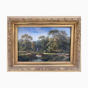 Cölestin Brügner, Miniature Park Landscape, 19th Century, Oil Painting, Framed