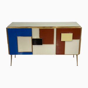 Sideboard with Three Multicolored Glass Doors, 1980s