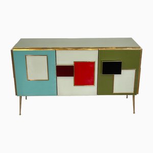 Credenza in vetro multicolore, anni '90