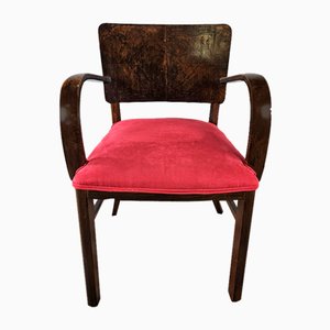 Art Deco Padded Armchair in Red Fabric, Italy, 1940s