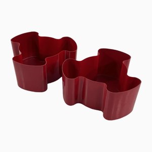 Burgundy Single Puzzle Planters from Visart, 1970s, Set of 2
