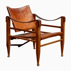 Cognac-Tan Leather Safari Chair by Aage Bruru & Son., Denmark, 1960s