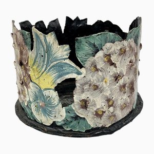 Handbemalter Vintage Blumentopf aus Metall