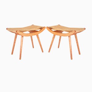 Set of Mid-Century Raffia Stools from Uluv, 1960s