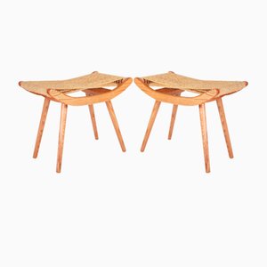 Tabourets Mid-Century en Raphia de Uluv, 1960s, Set de 2