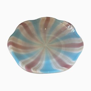 Mid-Century Modern Round Striped Murano Glass Bowl in the style of Paolo Venini, 1970s