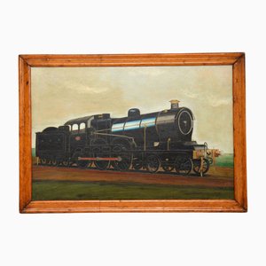 Artiste Victorien, Locomotive à Vapeur, 1880, Huile sur Toile, Encadrée