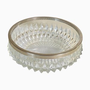 20th Century Glass Dish Vide-Poche Bowl Glass and Metal Round Pattern, France