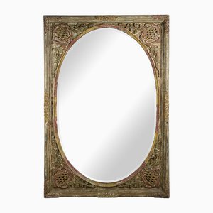 Large Oval Mirror with Carved Solid Wood Structure