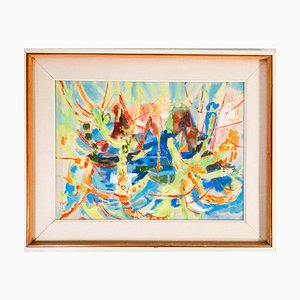 Enrico Paulucci, Abstract Composition, 1960s, Tempera on Paper, Framed