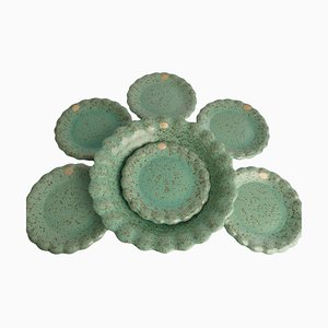 Bol et Assiettes en Faïence Vert Celadon de Nittsjö, Suède, 1960s, Set de 7