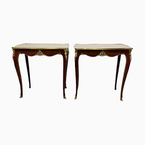 Louis XVI French Marquetry Inlay Console Tables, Set of 2