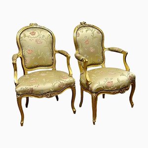 Italian Giltwood Armchairs, Set of 2