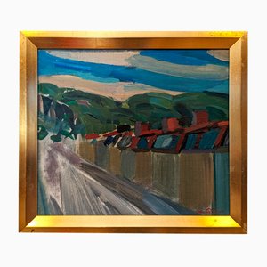 Row of Houses Mini Landscapes, 1950s, Canvas, Framed