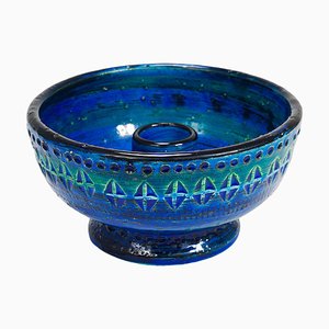Mid-Century Rimini Blue Glazed Candleholder Bowl attributed to Bitossi for Bitossi, 1950s