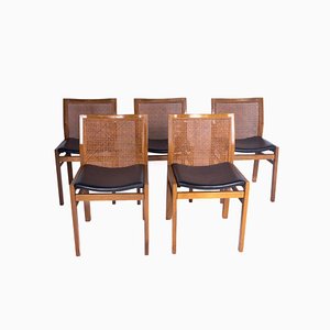 Chairs in Walnut, Leather and Straw from Molteni, Set of 5