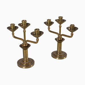 Mid-Century Bauhaus Rationalist Candleholders in Brass, Italy, 1930s, Set of 2