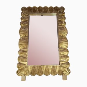 Mid-Century Gold Color Murano Glass and Brass Wall Mirror, 2000s