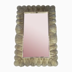 Mid-Century Murano Amber/Fume Color Glass and Brass Wall Mirror, 2000s