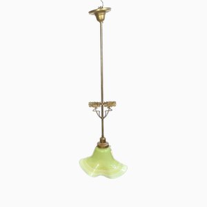 Art Nouveau Pendant Lamp with Green Glass Shade by Márton Horváth