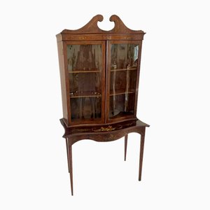 Antique Victorian Mahogany Display Cabinet with Original Painted Decoration, 1880s
