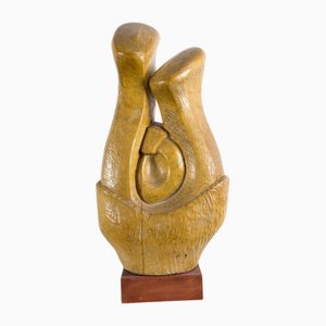 Abstract Hand Carved Wooden Sculpture in Oak from Laszlo Feldman, 1970s