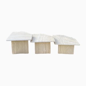Italian Cream Travertine Nesting Tables, 1970s, Set of 3