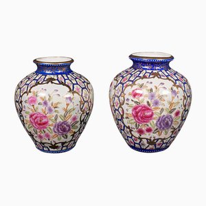 Vintage Chinese Handpainted Baluster Vases, 1940s, Set of 2
