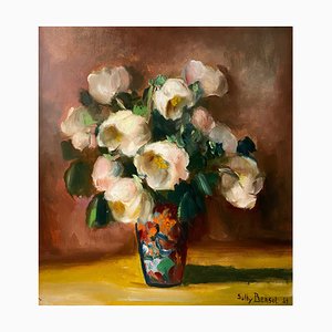 Sully Bersot, Bouquet de Roses Blanches, 1939, Huile sur Toile, Encadrée