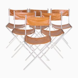 Chrome and Leather Dining Chairs, 1970, Set of 6