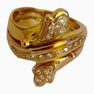 18 Karat Gold Snake Ring with Diamonds, 2000s