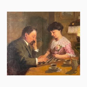 E. Petit, Scommesse femminili all'ora del caffè, 1890, Olio su tela