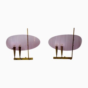 Mid-Century Italian Modern Wall Lamps in Acrylic Glass & Brass from Stilux Milano, 1960s, Set of 2